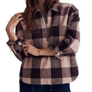 ♥️ Madewell Waffle Half Zip Popover Shirt Warm Sandstone Brown Pink Women Size M